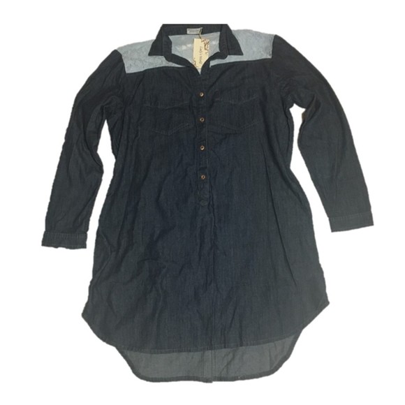 Lady's World Dresses & Skirts - *Like New* Lady's World denim & baby blue lace shirt dress XXL